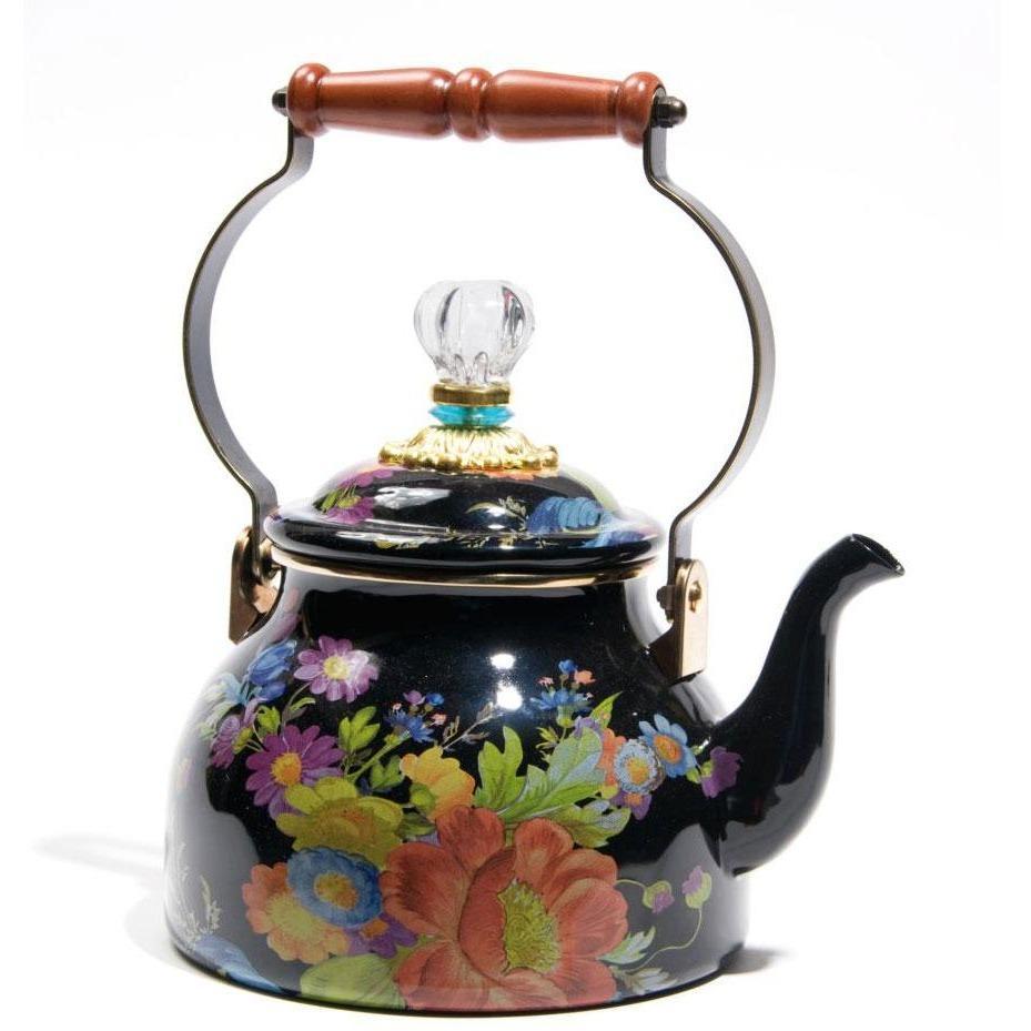 MacKenzie Childs Flower Market Tea Kettle 2QT Black