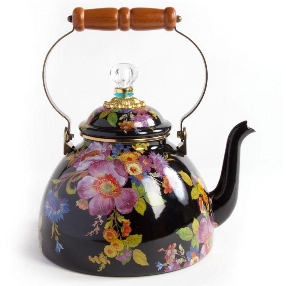 MacKenzie Childs Flower Market Tea Kettle 3QT Black