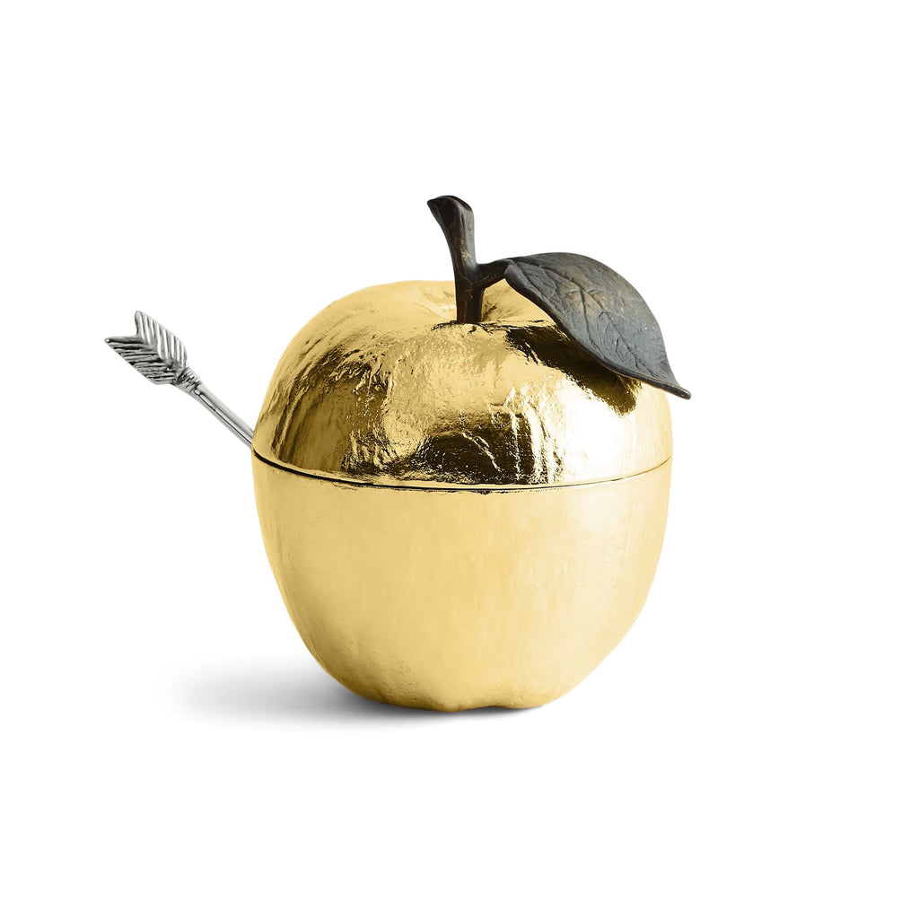 Michael Aram Apple Honey Pot & Spoon Goldtone 110782