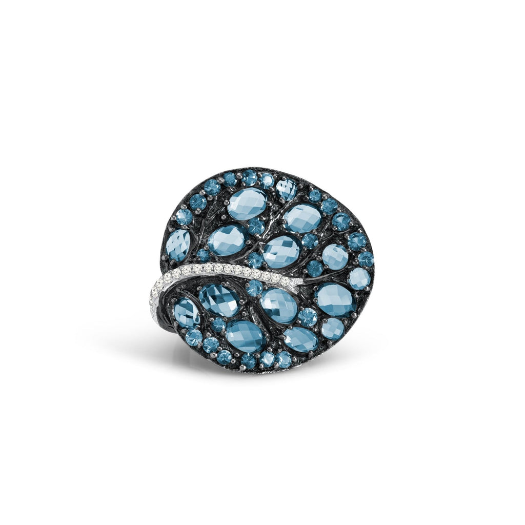 Michael Aram Botanical Leaf 31mm Ring with Blue Topaz and Diamonds 7 512802207BT