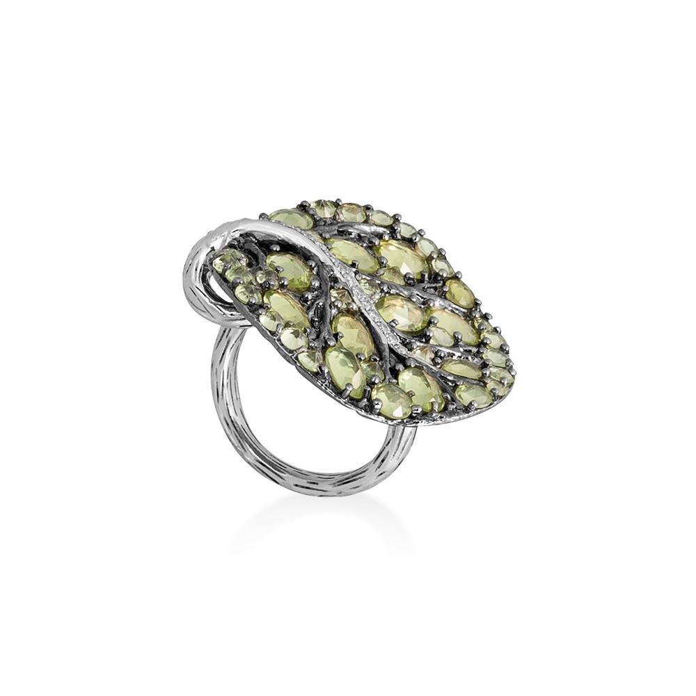Michael Aram Botanical Leaf 31mm Ring with Peridot and Diamonds 7 512802147PE