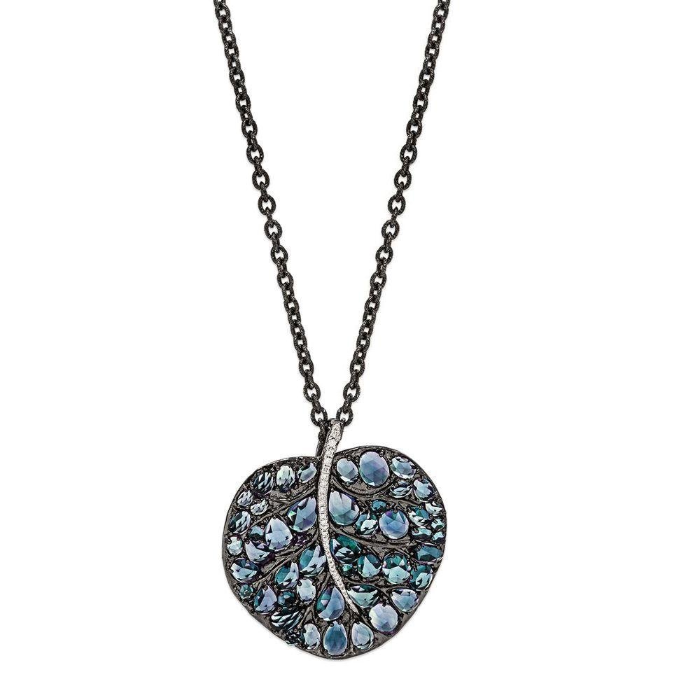 Michael Aram Botanical Leaf 53mm Necklace with Blue Topaz and Diamonds 532802000BT