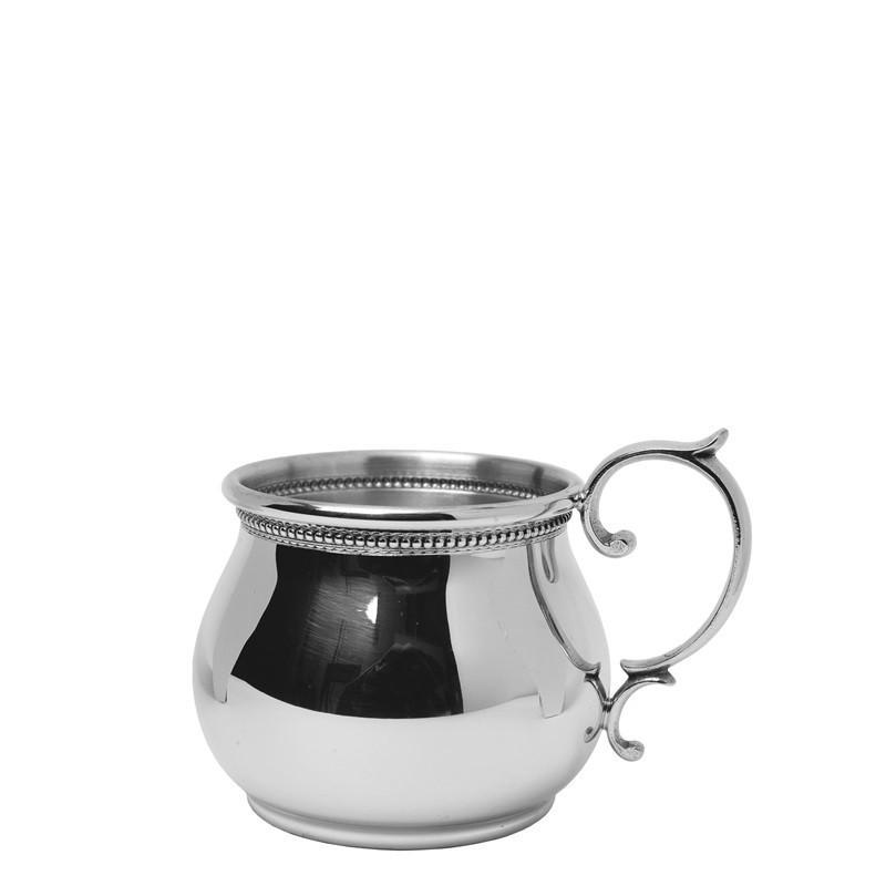 Salisbury Pewter Bulged Scroll Handled Baby Cup with Beading SCBS-B