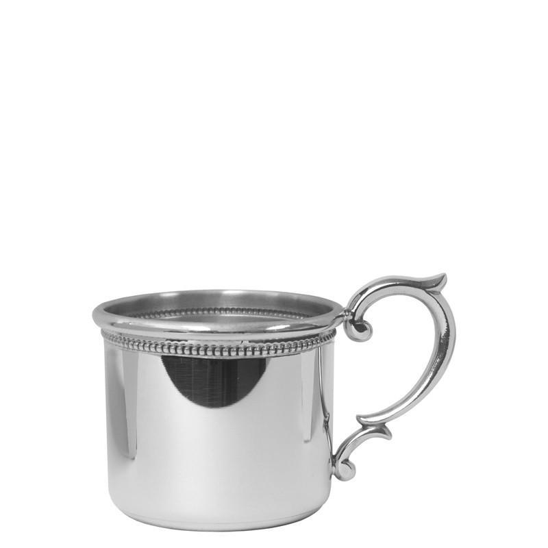 Salisbury Pewter Straight Edge Baby Cup with Scroll Handle and Beading - 5 oz SCSES-B