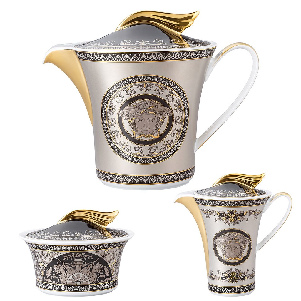 Versace 25 Years Medusa Silver Tea Pot Sugar Bowl Creamer 3 pieces 19300-403663-28603