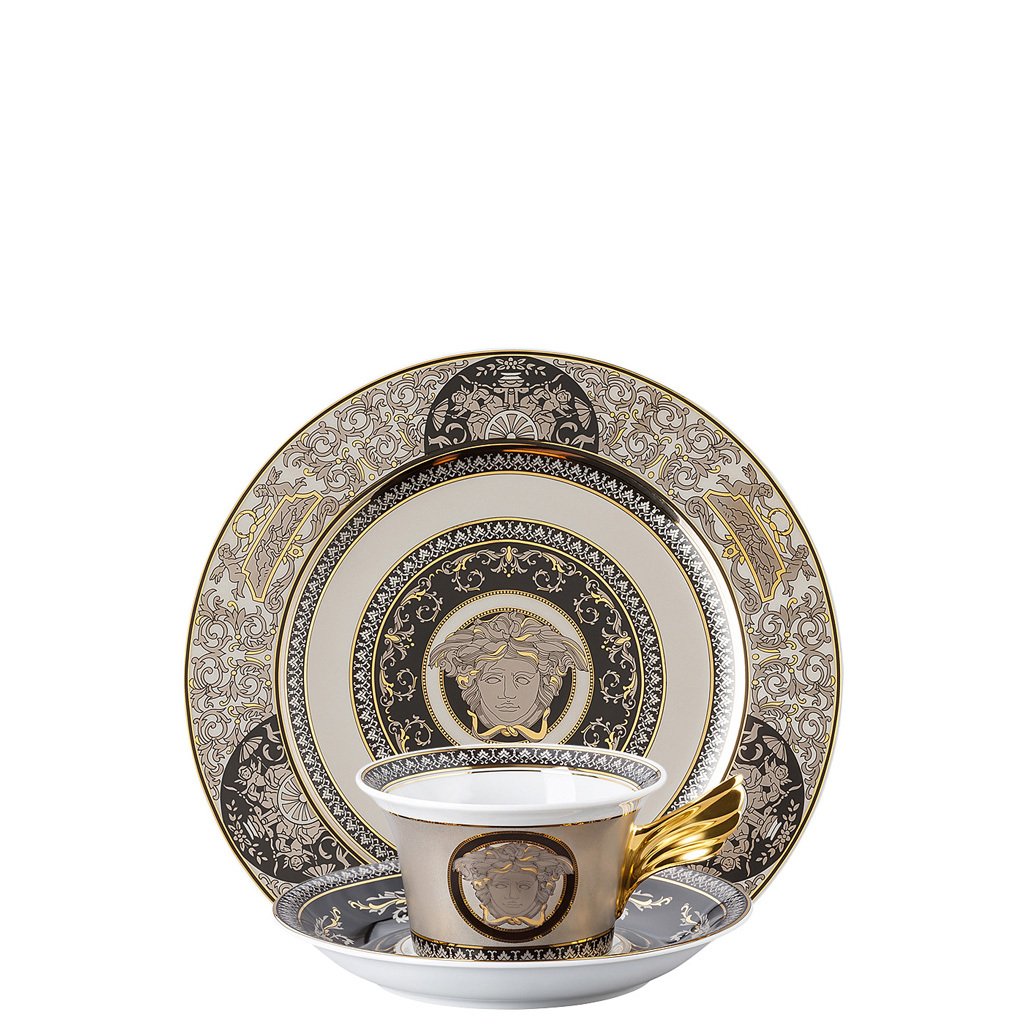 Versace 25 Years Medusa Silver Tea Cup Tea Saucer & Dessert Plate Set 3 pieces 19300-403663-28604