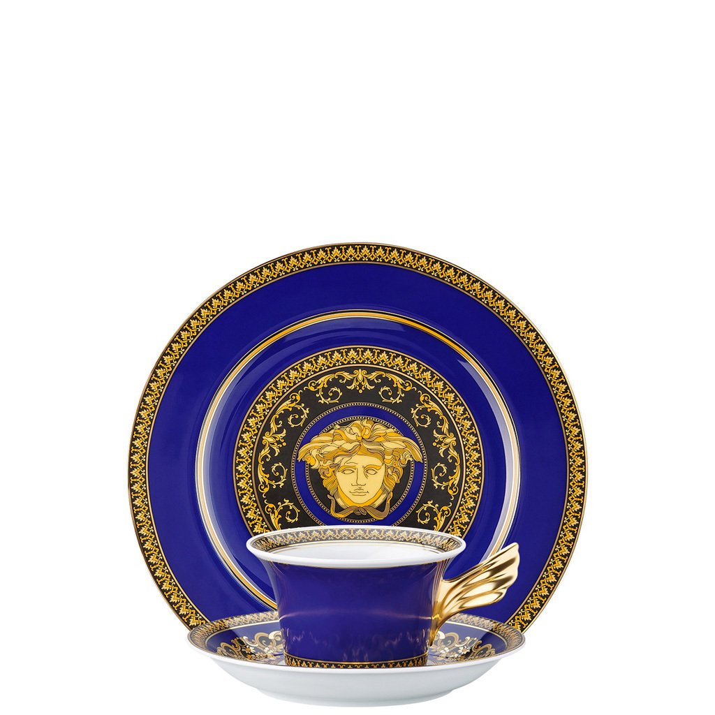 Versace Medusa Blue 25 Years Tea Cup Tea Saucer & Dessert Plate Set 3 pieces 19300-409620-28604