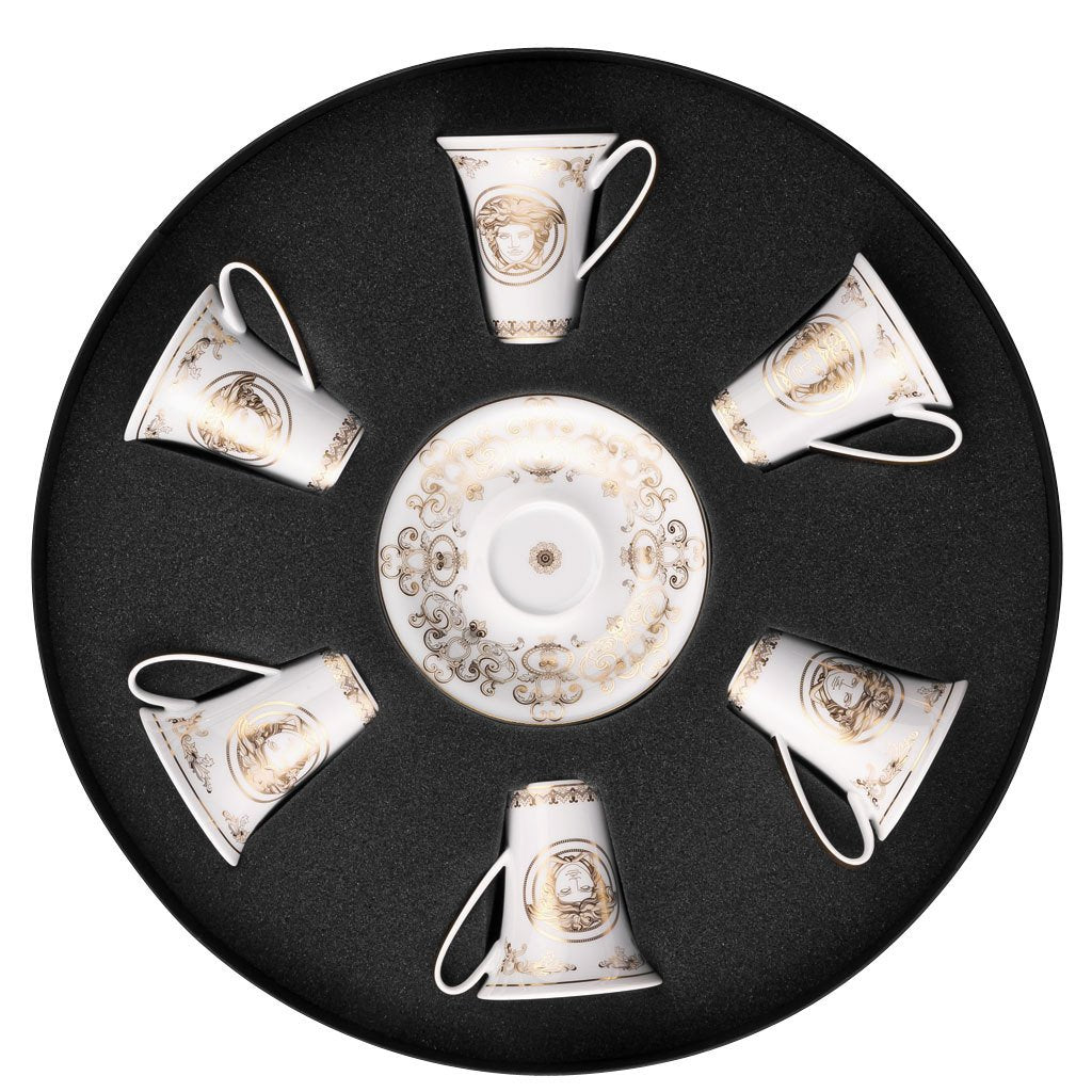 Versace Medusa Gala Set of 6 Espresso Cup & Saucers Round Hat Box 19325-403635-29254